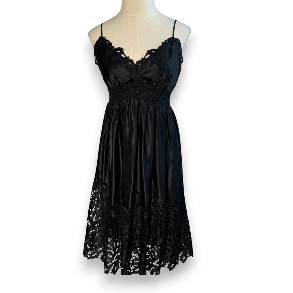 BCBG MAXAZRIA | 100% Silk | Black Lace Goth Dress | Sz S